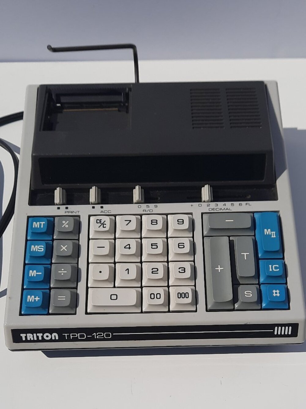 Vintage Triton TPD-12 Thermal Printing Calculator Blue And Gray Buttons